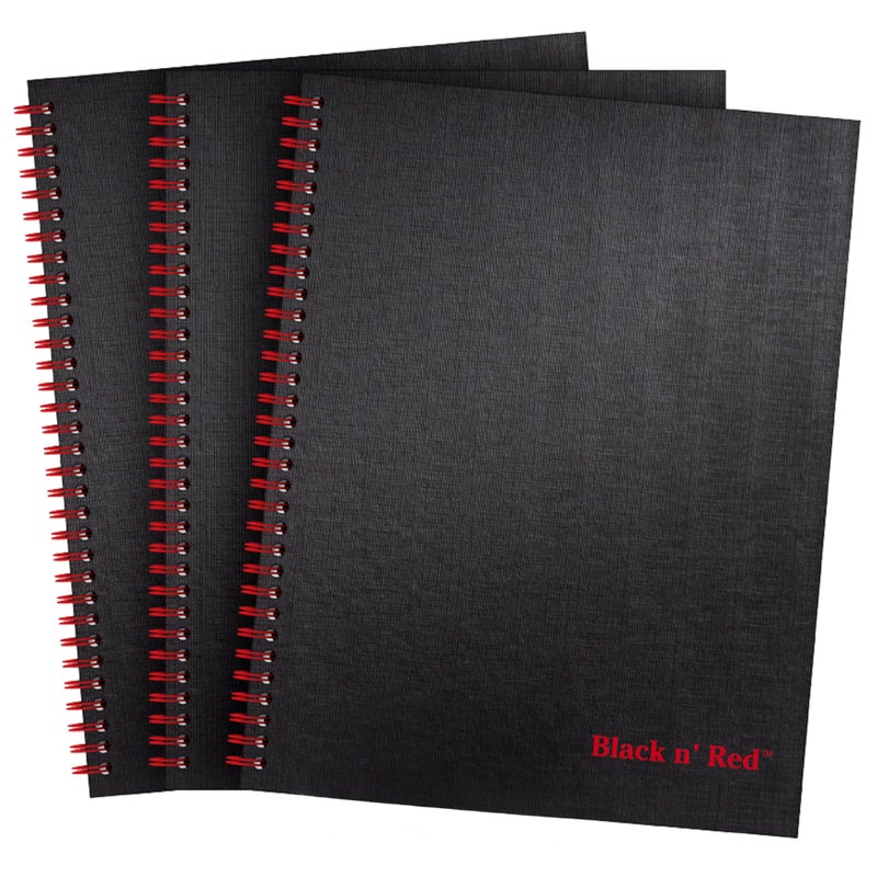 Black n' Red Notebooks, Business Journals, 3 Pack, 11" x 8-1/2", 70 Sheets, Ruled, Optik Paper, Scribzee App, Hardcover, Wirebound, Black (400123488) - Image 1